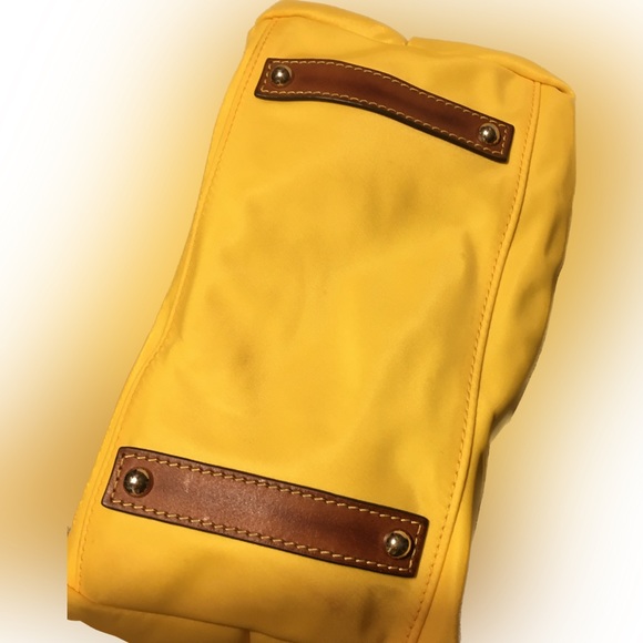 Dooney and Burke Nylon Leather Trim Hobo Shoulder Handbag Yellow - Picture 6 of 10